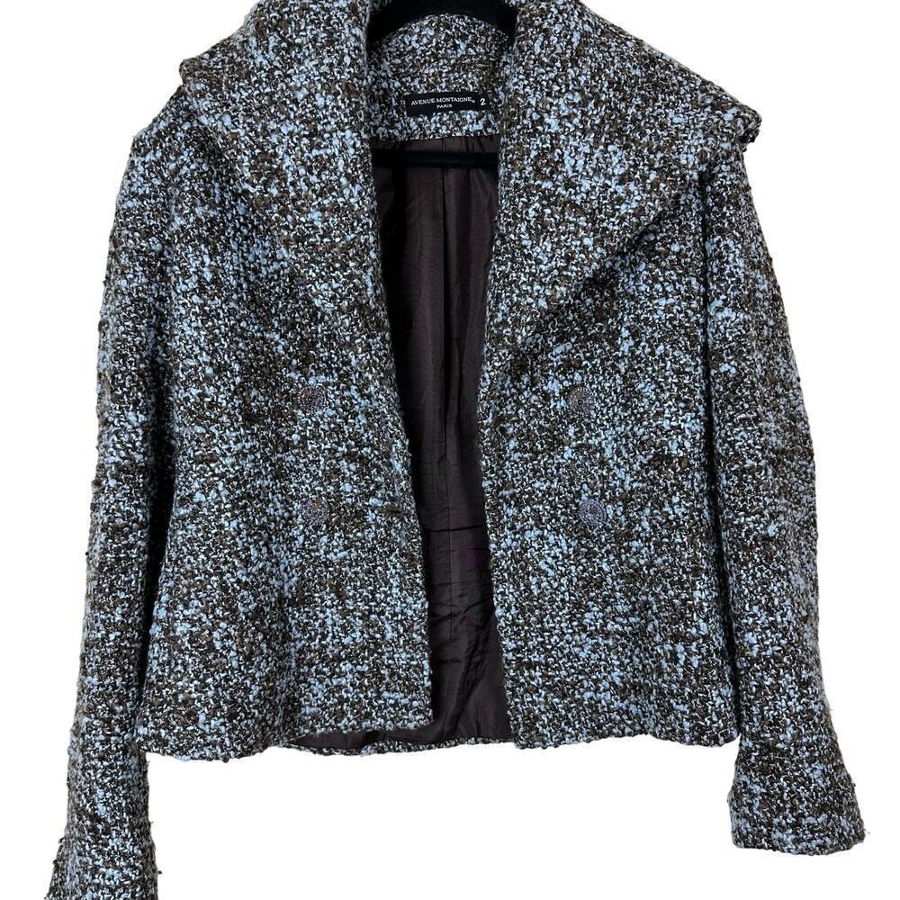 Vintage Avenue Montaigne Paris Tweed Jacket Wool Blend Bouclé Beaded Buttons S 2
